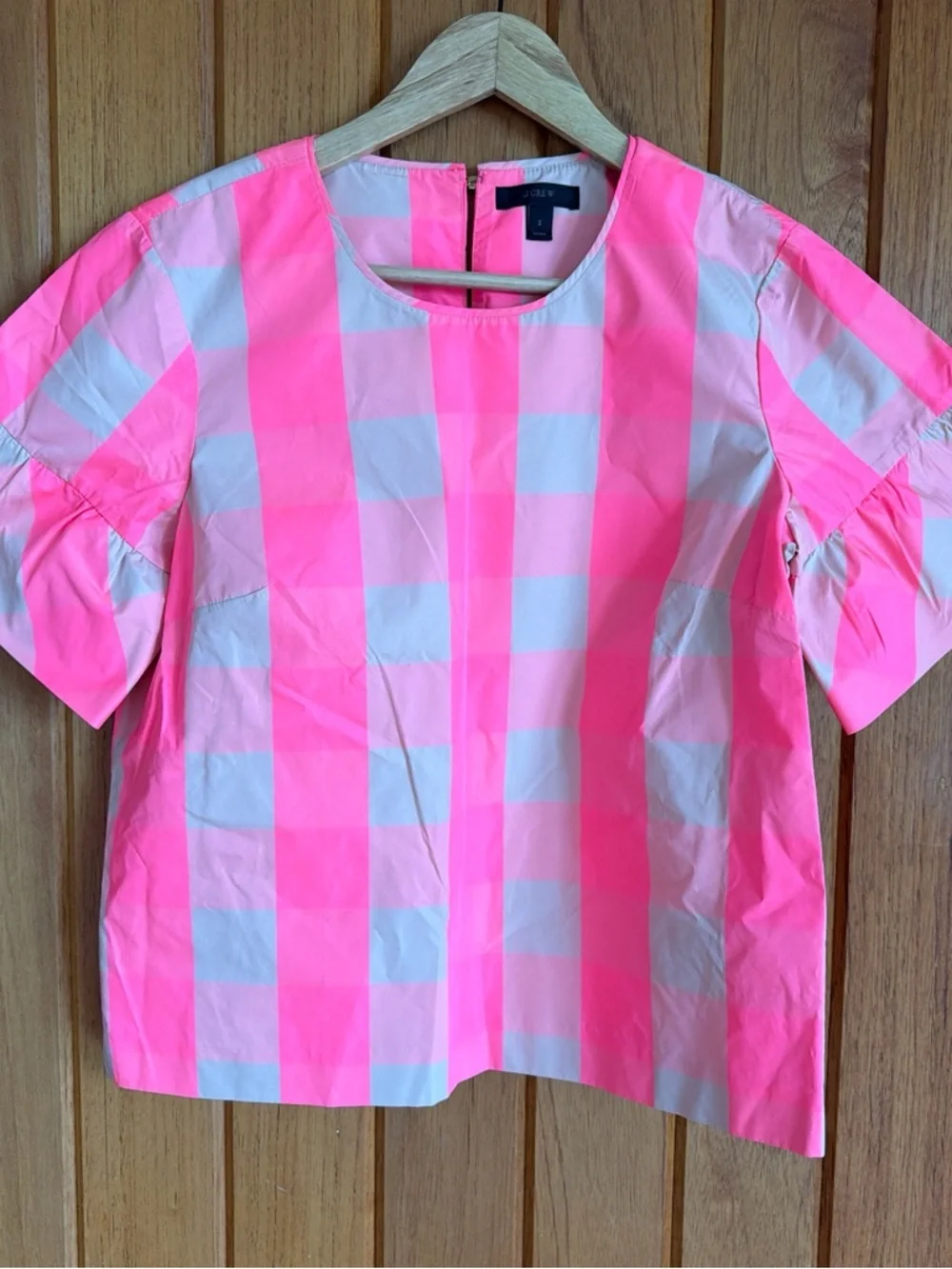 J. Crew Neon Pink & Cream Gingham Dress Set - Picture 2 of 6